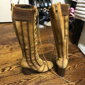 Free People Suede Knee High Lace Up Heeled boots